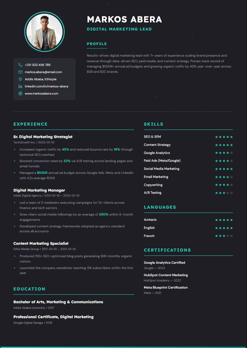 Dark Tech Resume resume template
