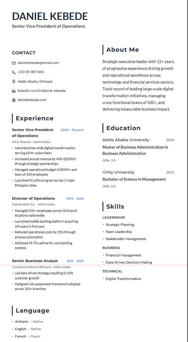 Senior Executive Resume